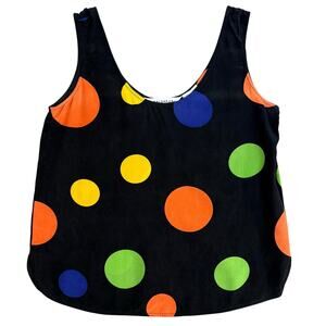 VTG Mixed Polka Dot 100% Silk Camisole Sleeveless Baldanza Whimsical Black Sz 4